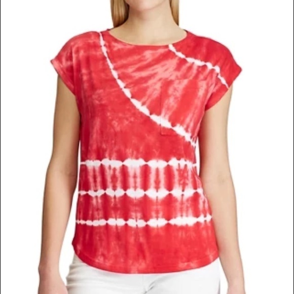 Chaps Tie Dye Shirt Short Sleeve Top Cotton Blend Red Size Large - Picture 1 of 10